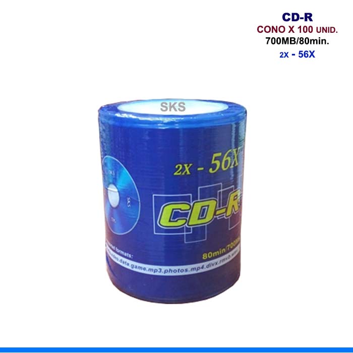 CONO X 100 DISCOS CD-R GRABABLE 2X-56X 80MIN 700MB SKS